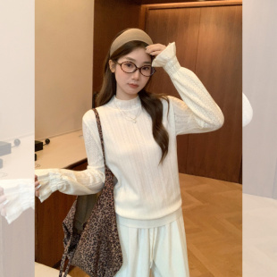 松弛感宽松上衣 女2025年早秋新款 纯色半高领简约休闲长袖 毛针织衫