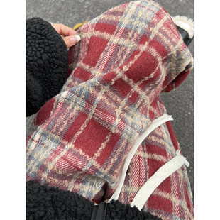 圣诞红色加绒格子裤女秋季季高腰垂感休闲直筒长裤毛呢窄版阔腿裤