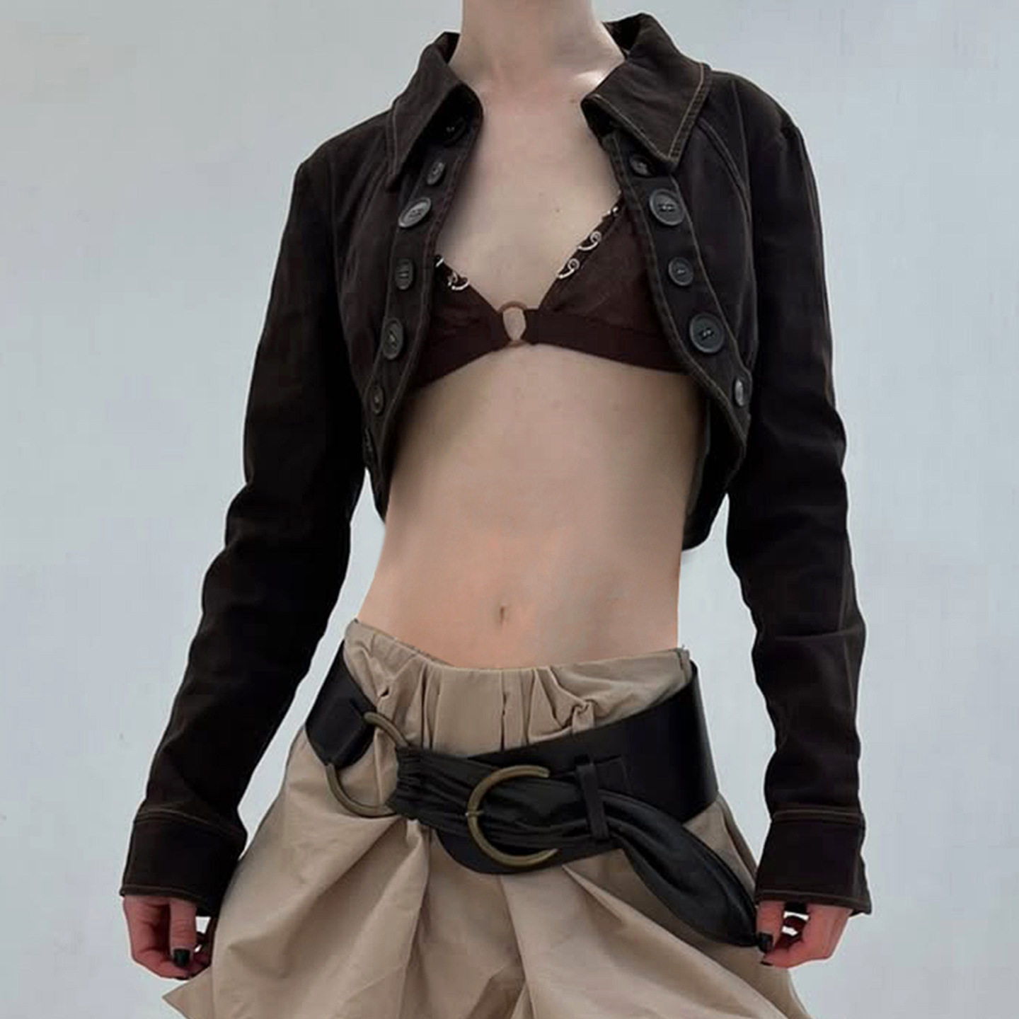 2025街头复古大纽扣设计露脐短款夹克衫辣妹个性穿搭翻领牛仔外套,运动服/休闲服装,棒球服,淘宝优惠券,粉丝福利购,淘宝优惠卷