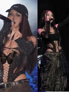 Jisoo同款黑色烫钻镂空性感辣妹上衣女团舞台打歌服演出服