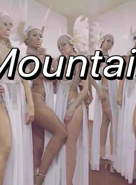 演出服白色羽毛头饰亮钻流苏比基尼套装GOGO作秀商演万圣节