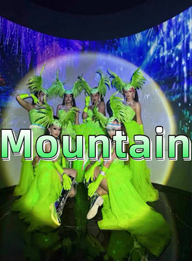 酒吧DS舞台GOGO荧光绿色蕾丝连体复古性感夸张蓬蓬袖炸场演出服女