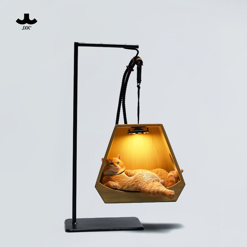 JXK 吊篮懒猫猫咪模型 手办仿真周边吊饰超玩具桌面微缩小摆件