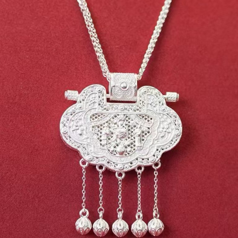 足银999天子门生锁包古法花丝