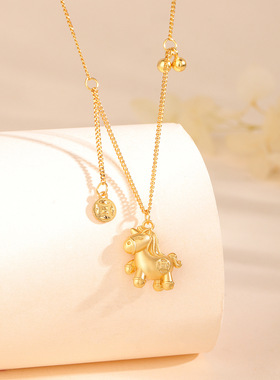 s925纯银卡通小马项链女3D立体可爱马上有钱花锁骨链小红书热销款