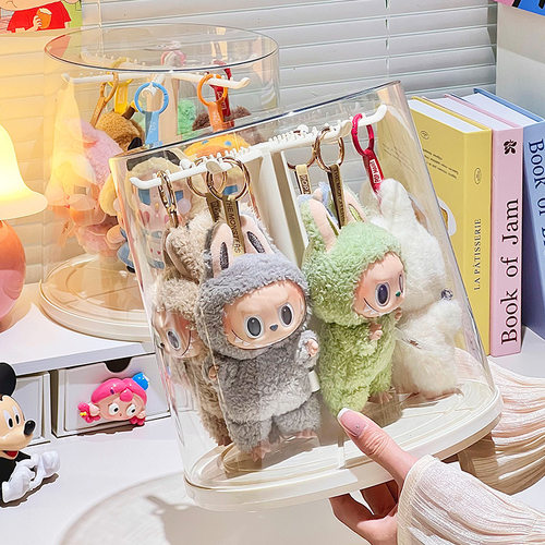 labubu收纳盒拉布布挂件展示盒旋转盲盒收纳盒手办毛绒公仔展示柜