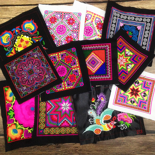 diy小方形花朵服饰包边角刺绣