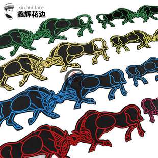 鑫辉斗牛头刺绣布贴烫花佤族彝族哈尼族背胶款少数民族服装辅料