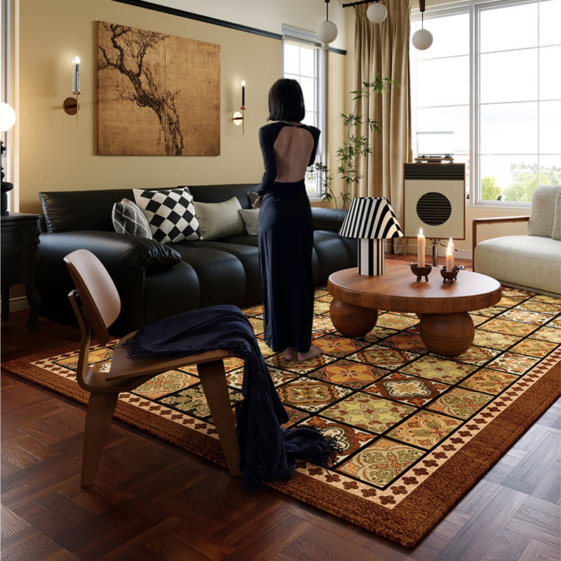 高级中古风客厅地毯茶几沙发地垫卧室新款美式复古防水耐脏免洗可,居家布艺,地毯,淘宝优惠券,粉丝福利购,淘宝优惠卷