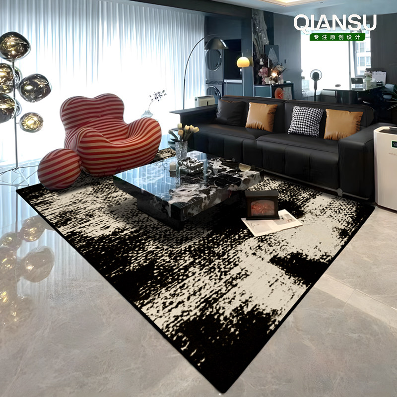 黑色地毯客厅2026新款高级免洗沙发地垫轻奢卧室防水黑白意式深色,居家布艺,地毯,淘宝优惠券,粉丝福利购,淘宝优惠卷