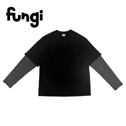 官方Fungi*斜条纹拼接假两件宽松长袖*