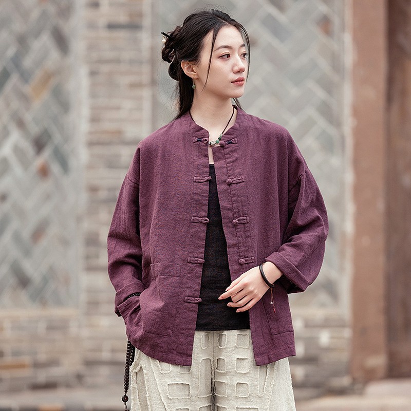 2026秋款棉麻砂洗新中式上衣女国风盘扣茶艺服禅意打坐练功太极服