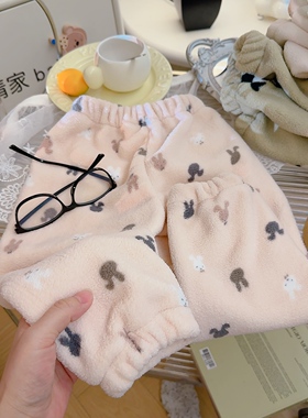 儿童暖暖裤珊瑚绒睡裤秋冬季加厚男女宝宝加绒裤子法兰绒家居长裤