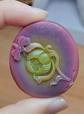 盐源玛瑙男女年年有鱼彩虹圈精雕