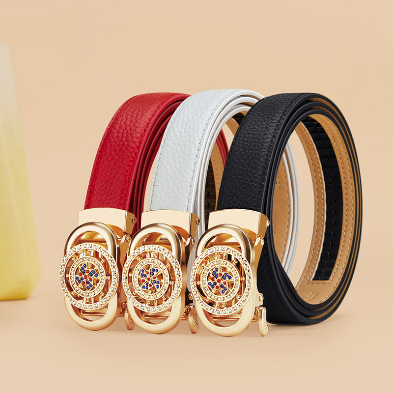 英皇保罗皮带真皮女士自动扣时尚腰带女款休闲百搭连衣裙装裤带女