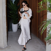 月影集灵动飘逸 醋酸缎面半身裙女夏黑色弹力腰显瘦显高包臀长裙