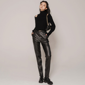 月影集 高腰显瘦直筒九分进口蛋白皮铅笔裤 精致质感皮裤 女秋冬季