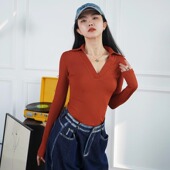 T恤女秋弹力丝绵修身 月影集 针织长袖 显瘦V领欧美ins性感打底上衣