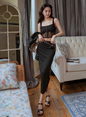 月影集经典黑裙半身裙女秋薄款高腰弹力显瘦直筒修身中长款包臀裙