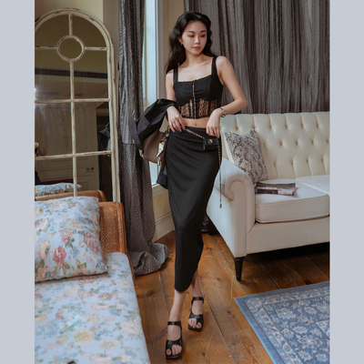 经典黑裙H欧美修身显瘦半裙