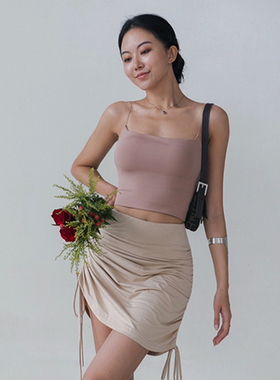 月影集抽绳弹力不规则高腰半身裙夏裙裤假两件防走光运动跳舞短裙