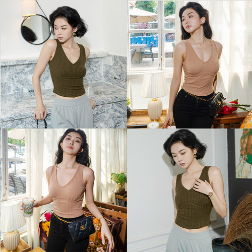 吊带背心女针织上衣法式