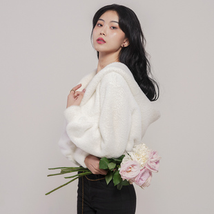 月影集短款毛毛外套女仿貂毛2025秋冬季白色高腰毛绒加厚保暖上衣