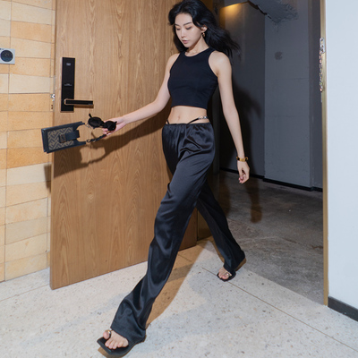 醋酸真丝阔腿裤水钻薄款垂感