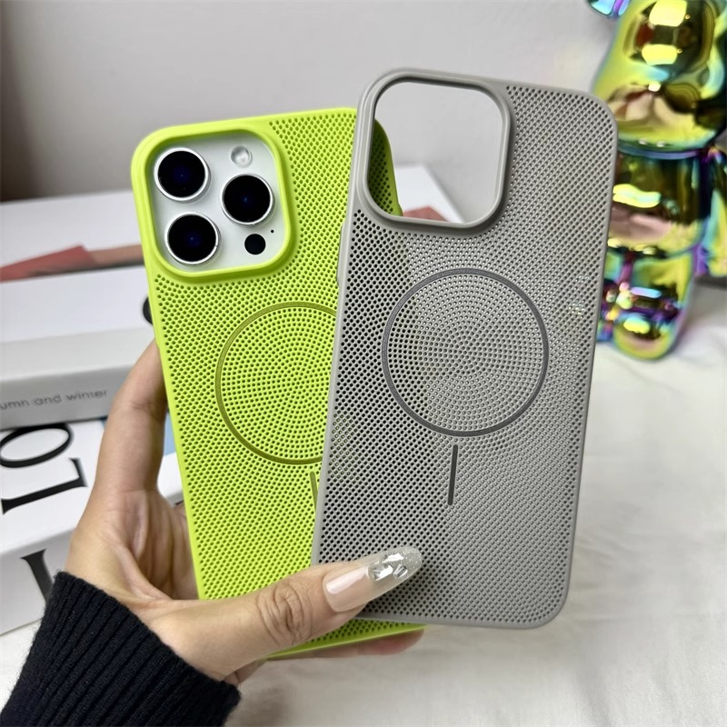 网孔镂空散热磁吸适用苹果16Promax手机壳iPhone15超薄磨砂14plus男女款13防摔防滑12新款透气保护套11高级感