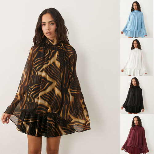 Women Long Bell Sleeve Backless Mini Dress Party Dresses