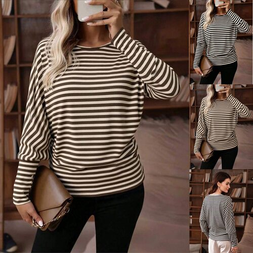 Womens Striped Long Sleeve T Shirt Casual Fall Tops女条纹T恤