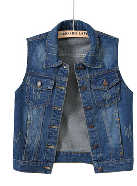 Women Casual Denim Waistcoat Frayed Sleeveless Jacket Vest