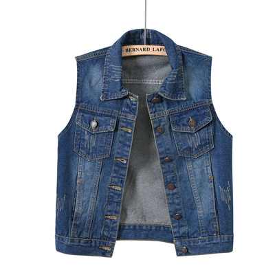 Women Casual Denim Waistcoat Frayed Sleeveless Jacket Vest