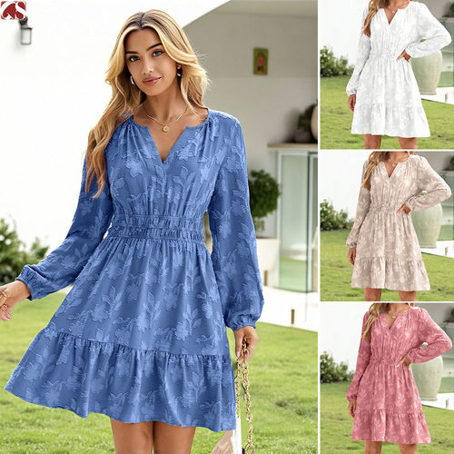Women Floral Long Sleeve Elegant Ruffle Tiered Flowy Dress