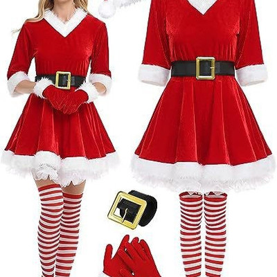 Christmas Elf Costume Set Women Christmas Dress  Santa Hat