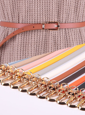 Skinny Women Belt for Dress Thin Waist Belt with Gold Buckle