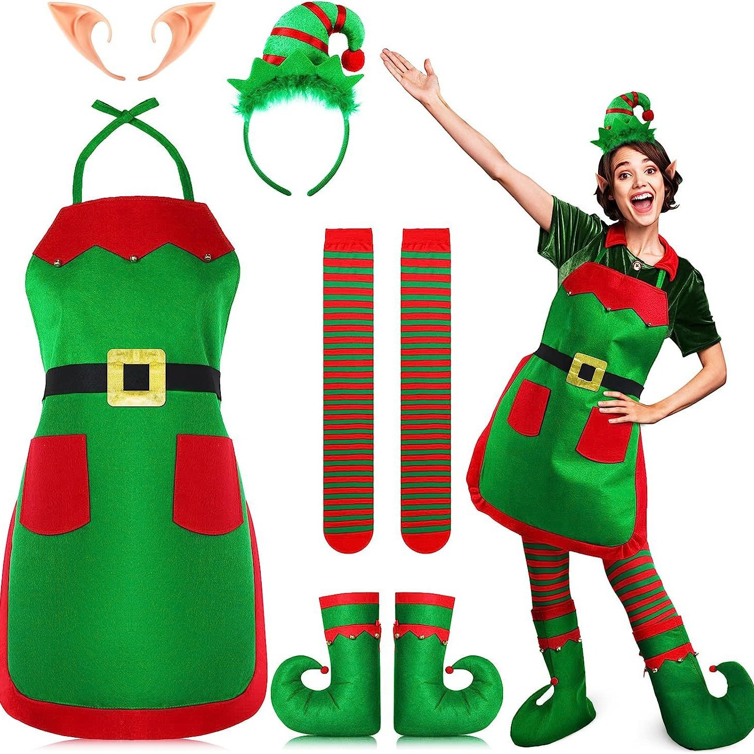 Women Christmas Apron Costume Accessories  Elf Hats Headband