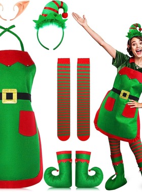 Women Christmas Apron Costume Accessories  Elf Hats Headband