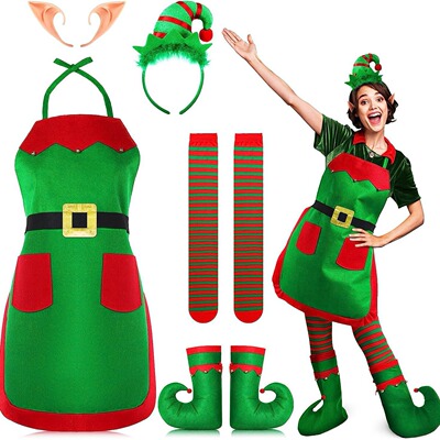 Women Christmas Apron Costume Accessories  Elf Hats Headband