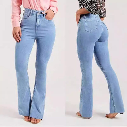 women blue jean Ladies Stretch Denim Jean 浅色喇叭裤牛仔长裤
