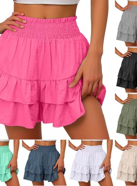 Women Flowy Mini Skorts Skirt Ruffle Tiered Cute Short Skirt