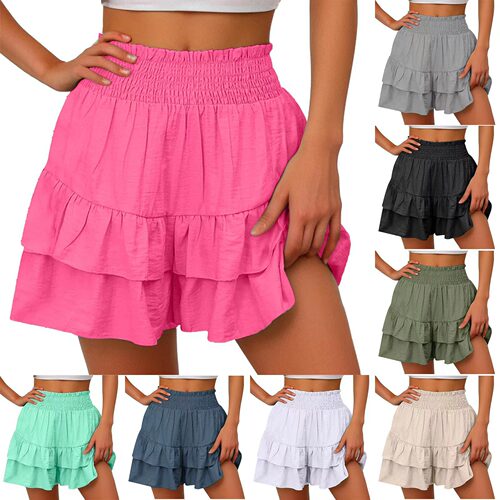 Women Flowy Mini Skorts Skirt Ruffle Tiered Cute Short Skirt