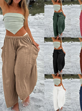 Women Wide Leg Pants Comfy Loose Pants 休闲棉麻长裤女阔腿裤