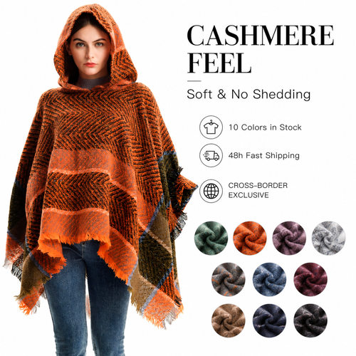 Women Hooded Cape Ponchos Sweater, Shawl Wrap Scarf 披肩斗篷