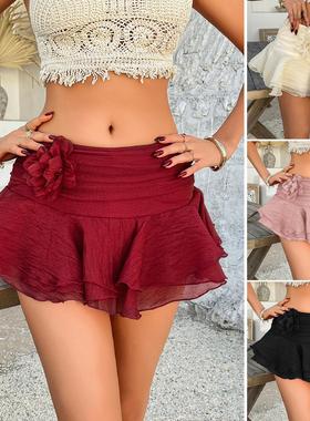 Women Ruffle Mini Skirt A Line Flowy Boho Skirt 花朵半身裙
