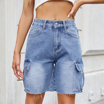 Bermuda Cargo Shorts Women, Elastic High Waist Summer Jorts