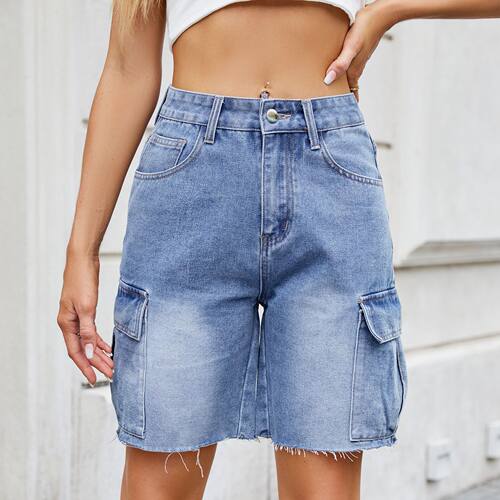 Bermuda Cargo Shorts Women, Elastic High Waist Summer Jorts