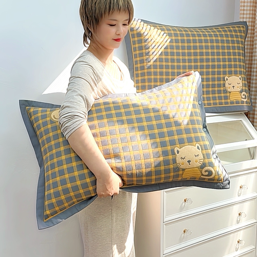 纯棉纱布按扣枕套单人标准枕套