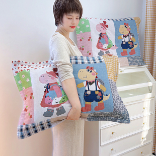 高密纯棉水洗纱布枕套一对卡通48x74/全包按扣式加厚枕头芯套透气