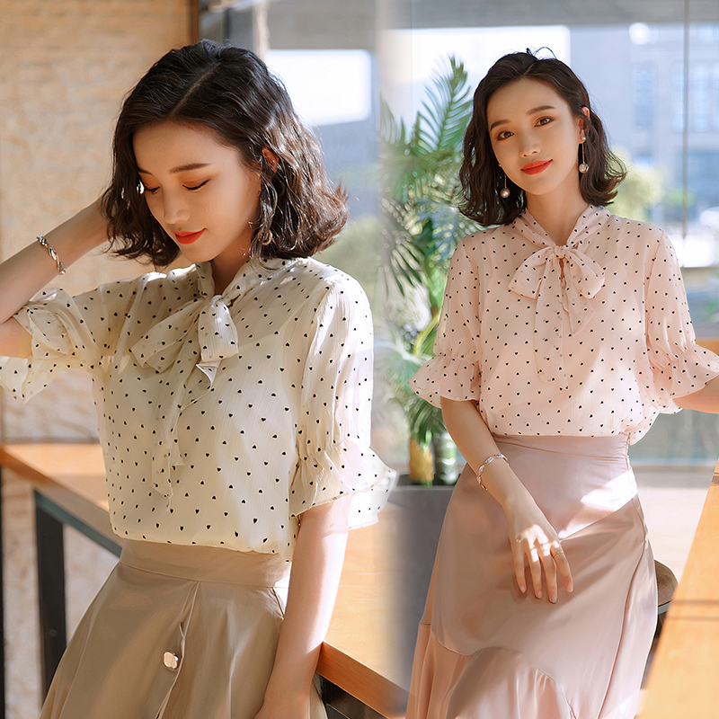 蘑菇街2018新款女装夏装好看衣服时尚百搭气质淑女显瘦雪纺衫上衣